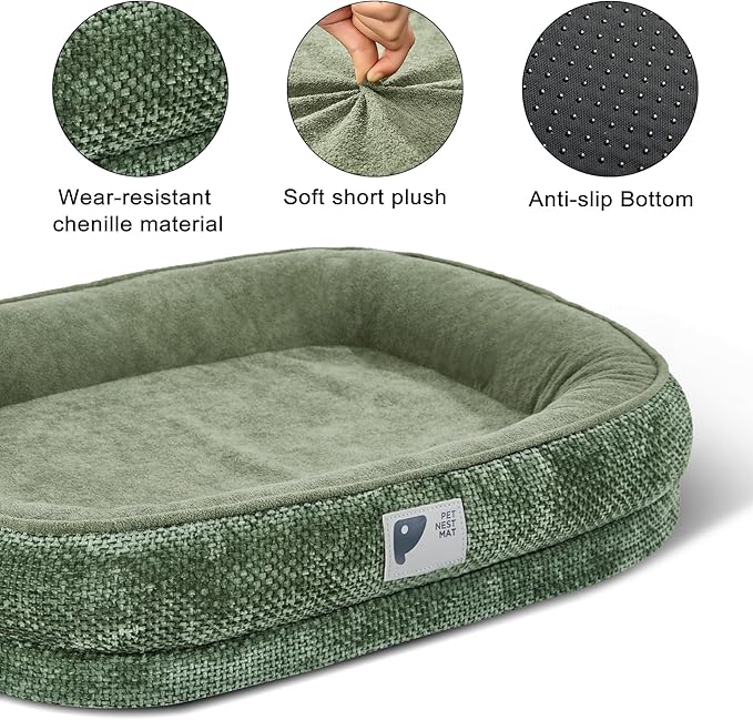 Dog Beds for Small Dogs,Orthopedic Bed with Removable Cover&Non-Slip Bottom Couch Bed with Four-Sided Bolster Green S