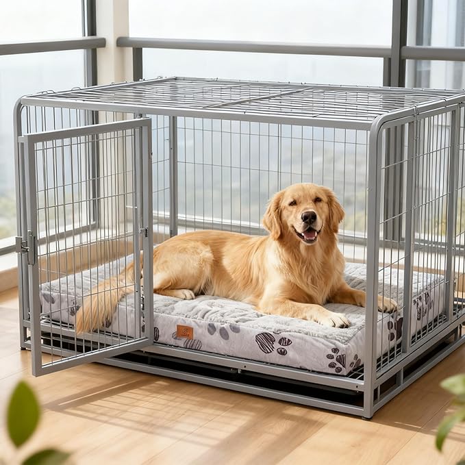 Waterproof Orthopedic Dog Bed for Extra Large Dogs 41x27x4 Inch - Egg Crate Foam Pet Crate Bed with Removable Washable Cover, Plush Top Anti-Slip Bed Mat, Navy