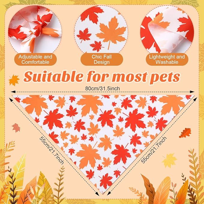 Chunful 100 Pieces Thanksgiving Dog Bandanas Bulk Fall Autumn Pet Bandanas for Small Large Dogs with Maple Leaves Patterns Triangle Scarf Bib Kerchief Set Costume Accessories (31.5 x 21.7 x 21.7)