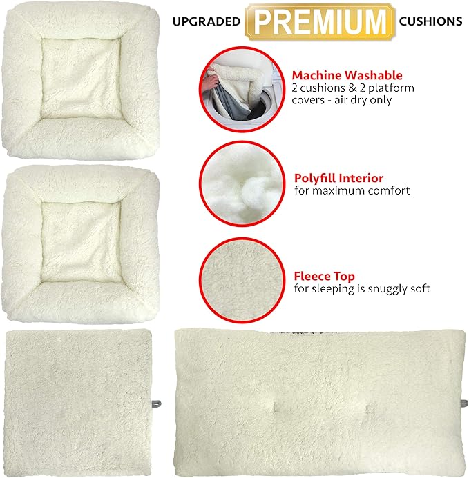 Kitty City Large Stackable Cat Condo & Cube House, Modular Indoor Cat Furniture with Plush Washable Beds, Collapsible Cat Cave & Lounging Ottoman, Tan