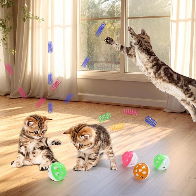 Palksky Ball Pit with 210 Toy Balls and 4 Spring Toys - Interactive Cat Toys for Bored Indoor Cats Self Play, Enrichment Toy for Fun and Exercise