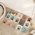 Cute Cat Paw Print Dog Food Mat for Floors,Vintage Absorbent Pet Food and Water Bowl Mats,Non-Slip Pet Feeding Mat,Pet Supplies 16" x 24"