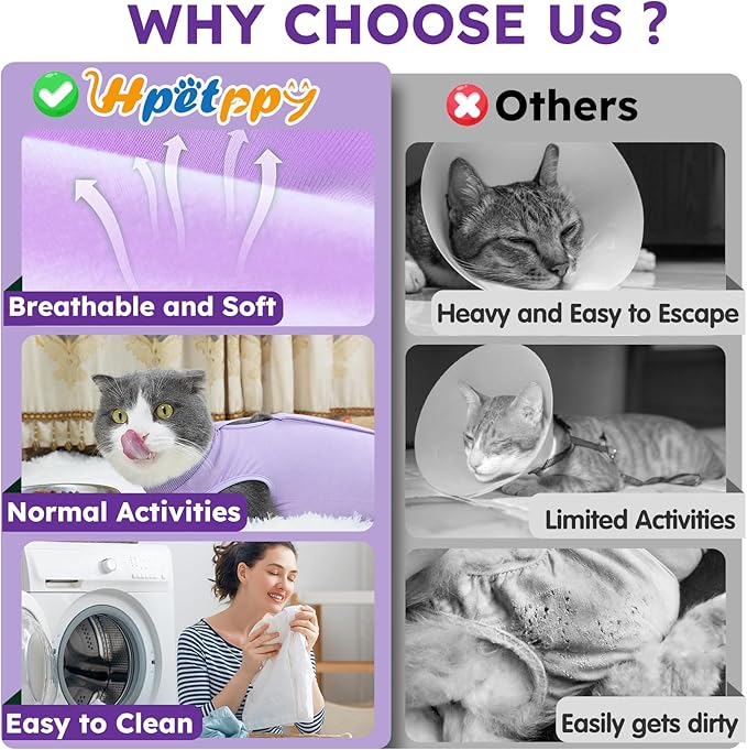 Cat Recovery Suit, Breathable Cat Surgery Recovery Suit Female, Cat Onesie for Cats After Surgery Spay Surgical Abdominal Wound Skin Diseases Cone of Shame Alternative Purple(M)