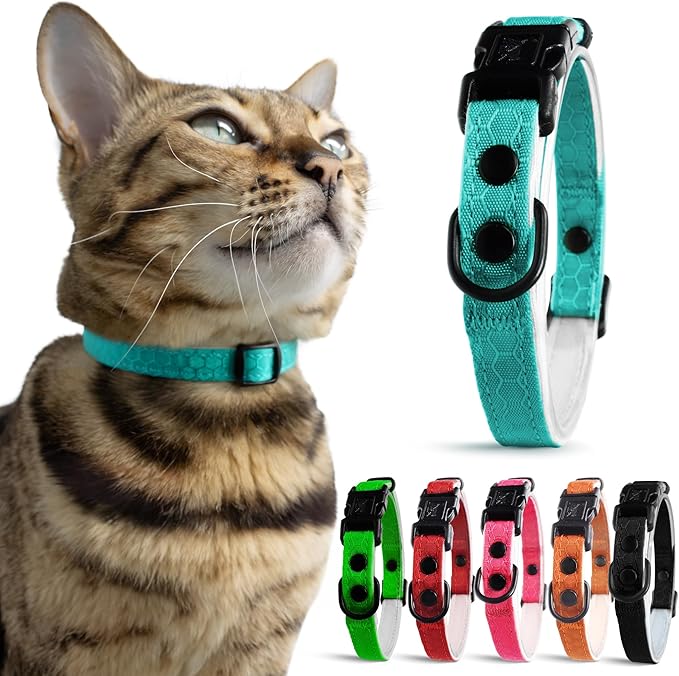 OutdoorBengal Blue Cat Collar Breakaway with Soft Padding for Medium to Large Cats - Durable Heavy Duty Tactical Fabric, Comfortable, Quick Release Breakaway Cat Collars, No Bell Collar (Blue, Adult)