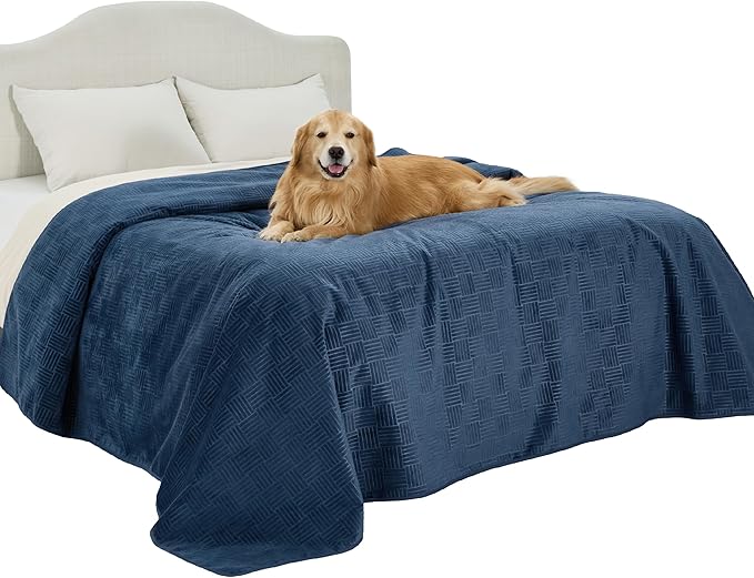 Bedsure Waterproof Bed Cover for Dogs Washable - Waterproof Blanket for King Bed Couch Sofa Cozy, Lightweight Furniture Protector for Pet Cat Quick Drying, Navy, 82x102IN
