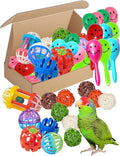 23-Pack Bird Toys for Parrots – Natural Rattan & Plastic Bell Balls – Safe, Fun Cage Decor & Foot Exercise (1.6'' - 2.8'')