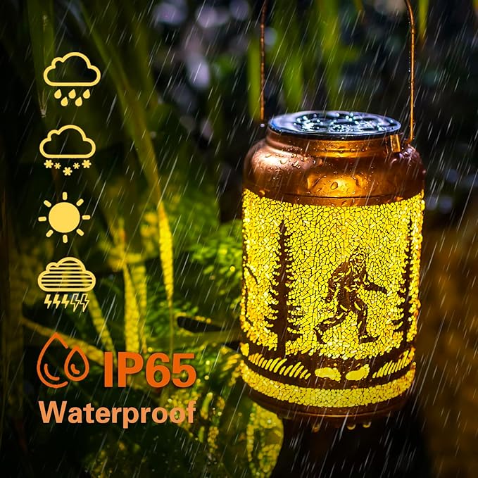 Bigfoot Solar Lanterns Outdoor Hanging Waterproof Solar Lights Big Foot Sasquatch Gifts for Men Women Metal Decorative LED Lanterns for Outside, Patio, Landscape, Yard Decor, Garden Decorations