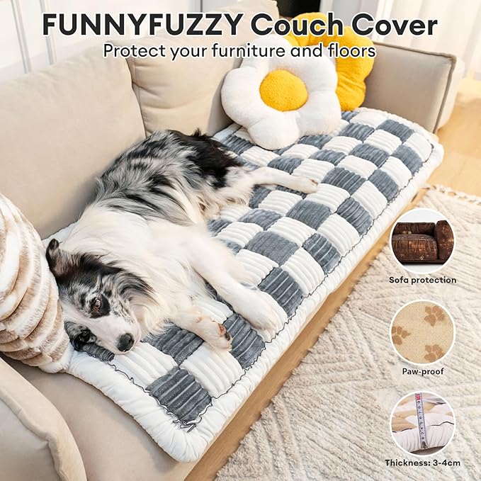 FUNNY FUZZY Pet Couch Covers for Sofa, Couch Covers for Dogs Washable Dog Couch Cover Protector Cream-Colored Furniture Sofa Covers for Dog Handmade Pure Cotton Pet Bed Mat (Grayish Blue, 27.6"×70.9")