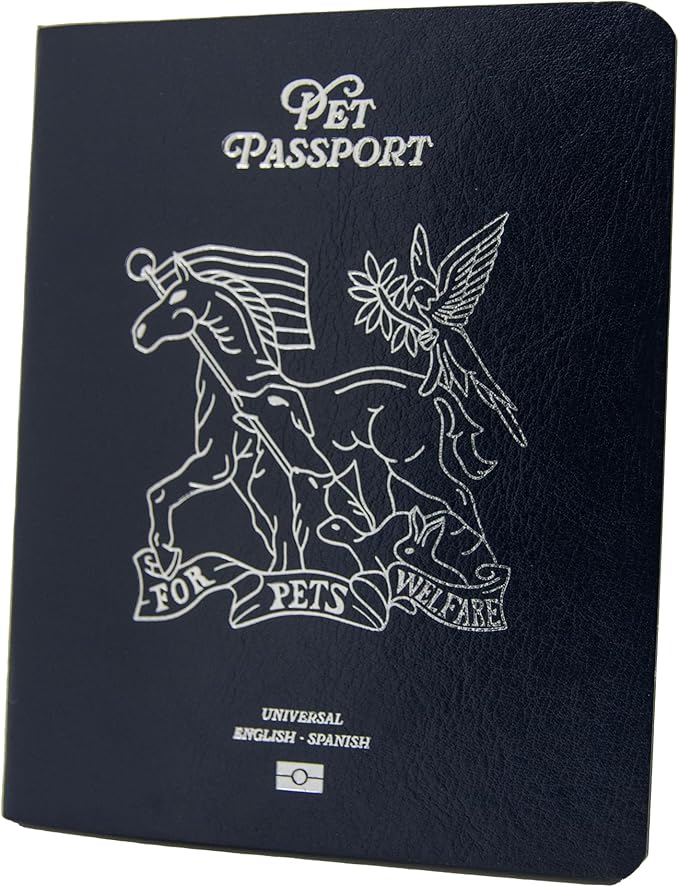 Color Premium PU Leather stitch-sewn Pet Passport Medical Record for Pet Health and Vaccination English + Spanish for Cat, Dog, Puppy and Kitten (Midnight, Single)