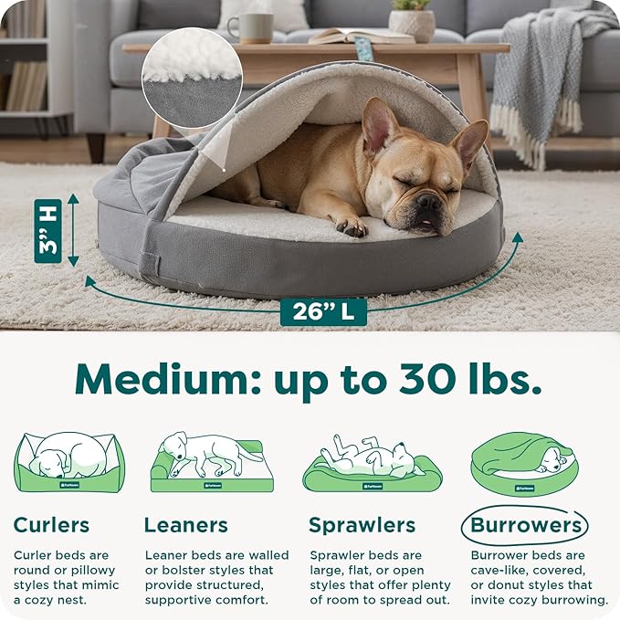 Furhaven 26" Round Orthopedic Dog Bed for Medium/Small Dogs w/ Removable Washable Cover, For Dogs Up to 30 lbs - Sherpa & Suede Snuggery - Gray, 26-inch