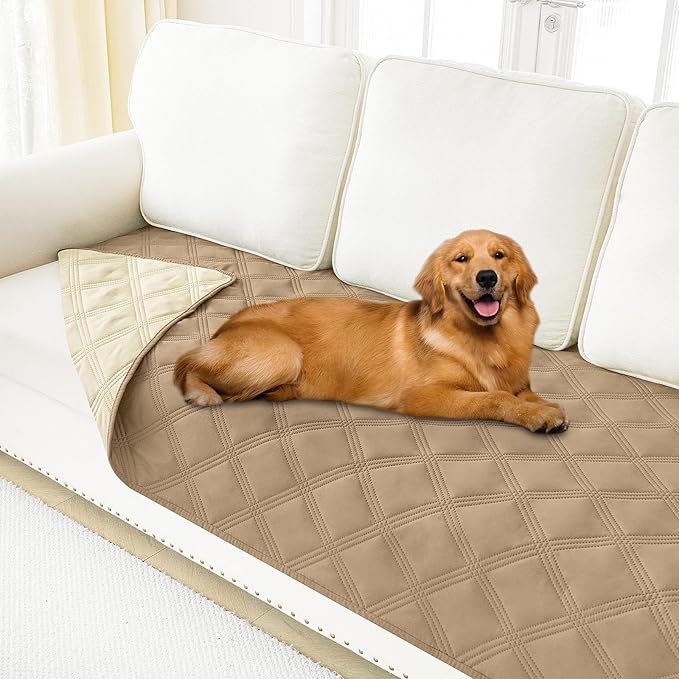 Smiry Waterproof Dog Bed Cover Blanket 40x70, Soft Reversible Pet Blanket, Washable Leakproof Cats Dogs Couch Cover for Sofa, Couch, Furniture, Camel/Beige