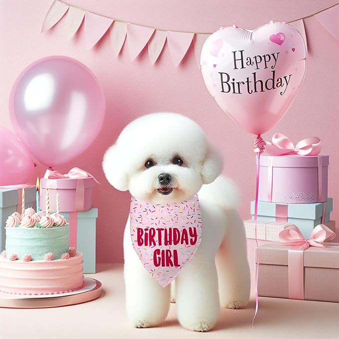 Birthday Girl Dog Bandanas 1 Pack, Pink Dog Scarfs for Girl, HBD Pet Scarves for Birthday Bandanas for Small Medium Dogs (Pink, Small)