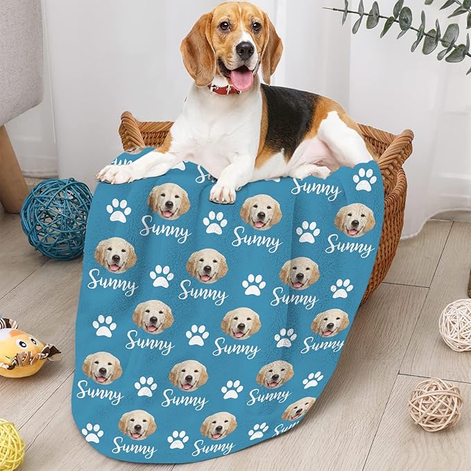 Personalized Dog Blanket, Customized Pet Blankets with Name Picture, Throw Blanket for Small Medium Large Dog Puppy Cat