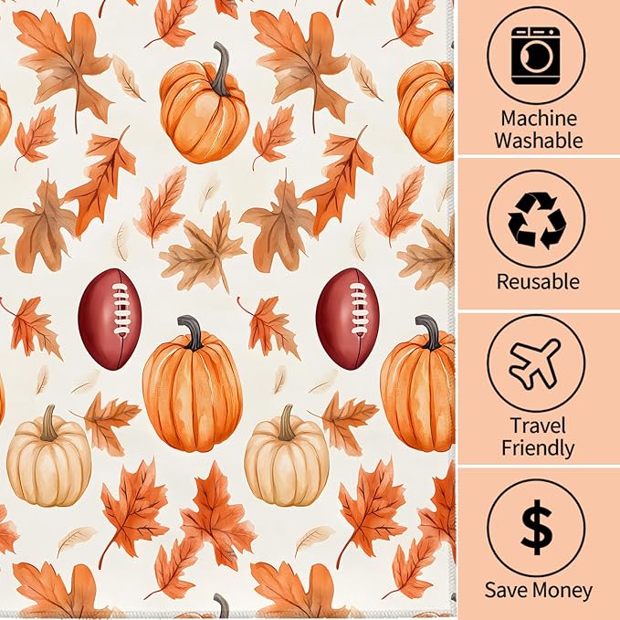 Autumn Pumpkin and Football Hand Towels - 2 Pack, 14.5" X 28",Soft Microfiber Polyester Towel Set with Festive Fall Leaves,for Fun Bathroom Kitchen Spa Hotel Decor Thanksgiving Gifts