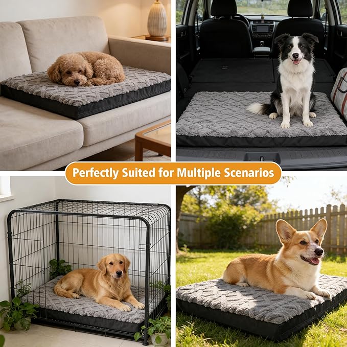 XL Orthopedic Dog Bed - Waterproof Plush Pet Mattress with Removable Washable Cover and Non-Slip Bottom, Memory Foam Dog Bed for Crate, 41"x27" Grey