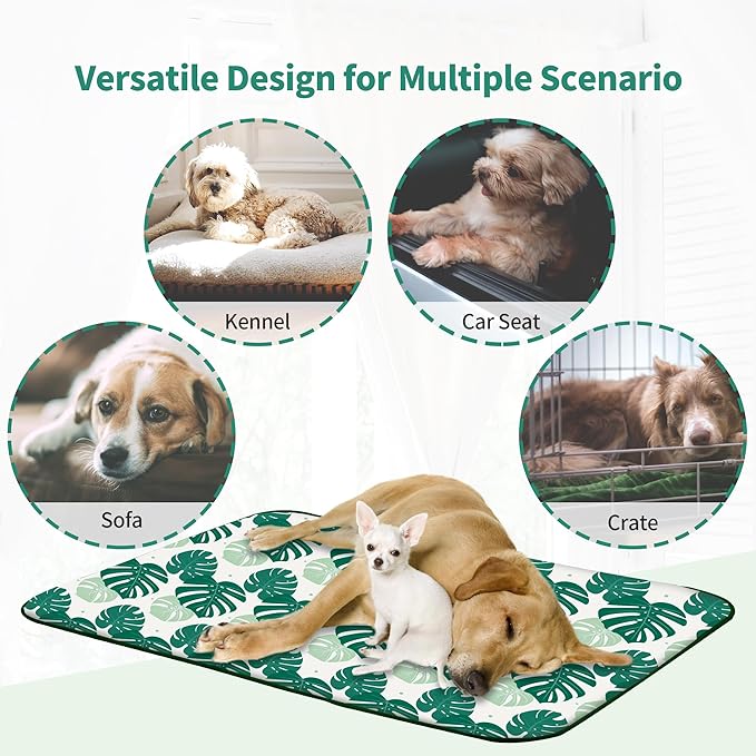 NWK Pack of 4 Pet Cooling Mat - Ice Silk Cooling Mat for Dogs & Cats Portable & Washable Pet Cooling Blanket, Car Seats, Beds for Summer (4pcs, Green Leaf, 39’’ X 27’’ X 0.3)