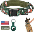 DAGANXI Christmas Tactical Dog Collar, Adjustable Military Training Nylon Dog Collar with Control Handle and Metal Buckle for Medium and Large Dogs, with Patches and Airtags Case (L, Christmas Green)