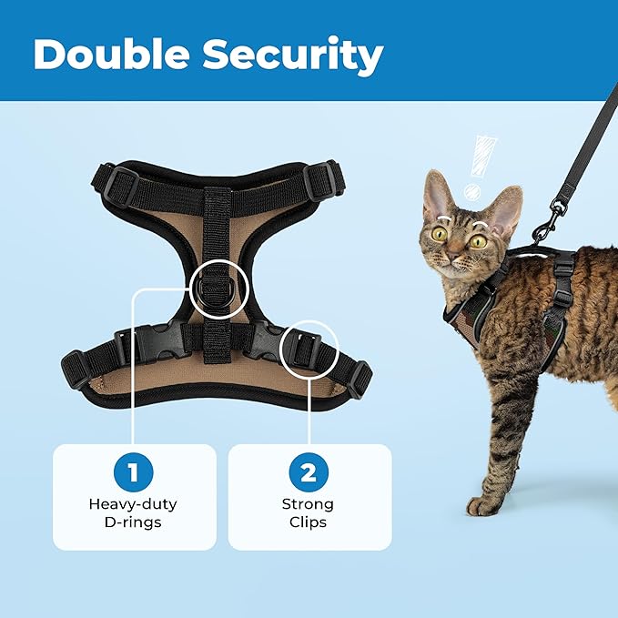 Voyager Escape-Proof Step-in Lock Cat Harness & 5ft Neoprene-Handle Leash Set All-Weather Mesh with Reflective Stitching for Small to Large Cats by Best Pet Supplies, Army (327), S