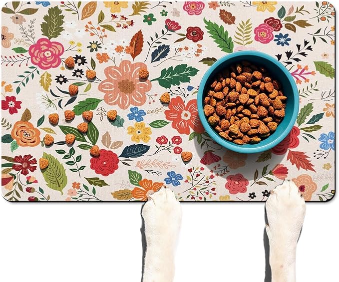 Absorbent Pet Dog Bowl Mat for Food and Water, Pet Cat Food Feeding Mat with Non Slip Rubber Backing, Dog Food Mats for Floors Waterproof, 12"x20"