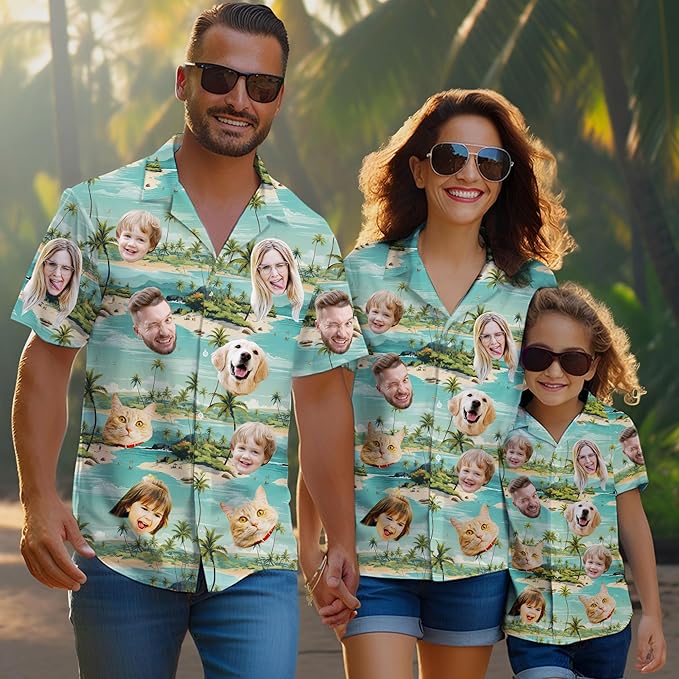 Custom Hawaiian Shirt with Face Photo Picture for Men Women Kids Youth Adult, Tropical Personalized Hawaiian Shirts Gift