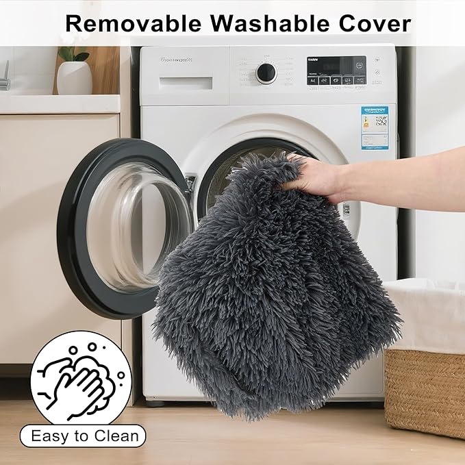 Fluffy Orthopedic Dog Beds for Small Dogs with Washable Removable Cover Dog Crate Bed Egg Crate Foam Support Plush Pet Pad Mat with Anti-Slip Bottom (30 * 20,Dark Grey)