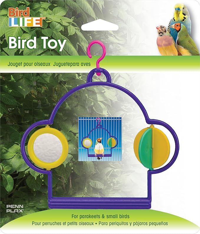 PENN-PLAX Bird Swing with Mirror and Spinner Toy – Attaches to Wire Birdcages – Great for Parakeets, Finches, and Other Small Birds – Multicolor (Pack of 2)