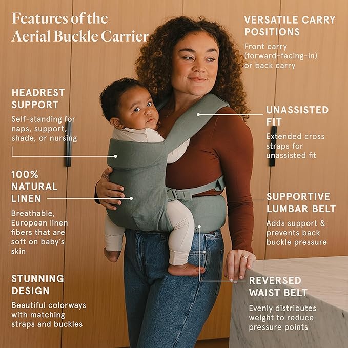 WildBird - Aerial Buckle Carrier - 2-24 Months - Large (L-4XL) Acadian - Front or Back Carry - Cross Straps, Lumbar Support, Headrest - Hip Healthy - Baby Carrier - Baby Essentials - New Mom Gifts