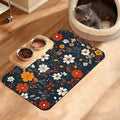 Floral Black Feeding Mat, Absorbent Quick-Dry Cat Dog Food and Water Bowl Mats,Non-Slip Rubber Backing Mat,Cat Dog Accessories Supplies 12" x 20"
