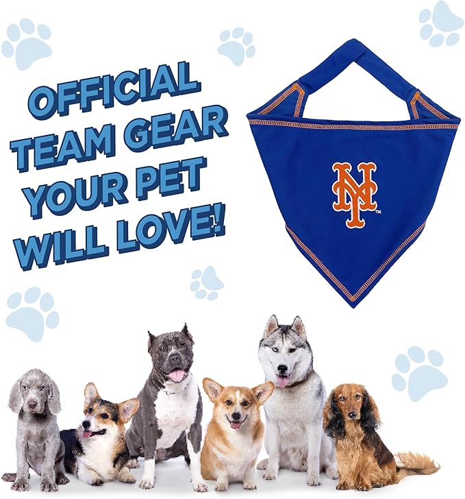 Pets First MLB New York Mets TIE Bandana, Large/X-Large. Dog Bandana Scarf Bib for Pet Cat Dog. The Ultimate Game-Day, Party Bandanna, Birthday Event