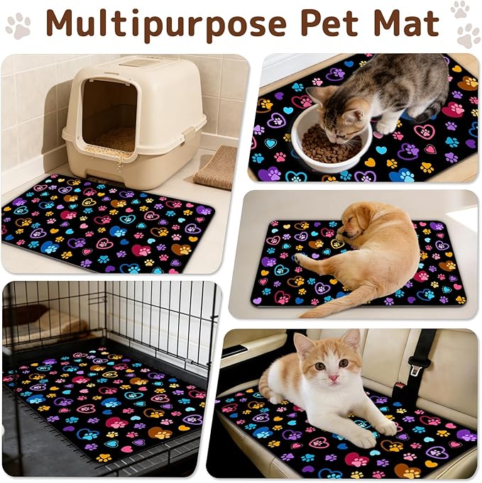 Dog Food Mat for Bowls, Absorbent Quick Dry Dog Cat Mats for Food and Water, Non-Slip Backing Pet Mat Pet Supplies - Paw Pattern