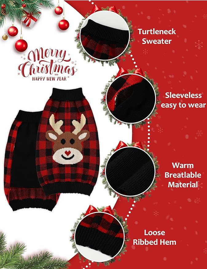 Dog Christmas Sweater, Soft Warm Pet Clothes Coat for Small Medium Large Dogs and Cats Boy Girl, Fall Cozy Holiday Turtleneck Knitting Collar Pullover Pup Outfit Costume for Thanksgiving New Year