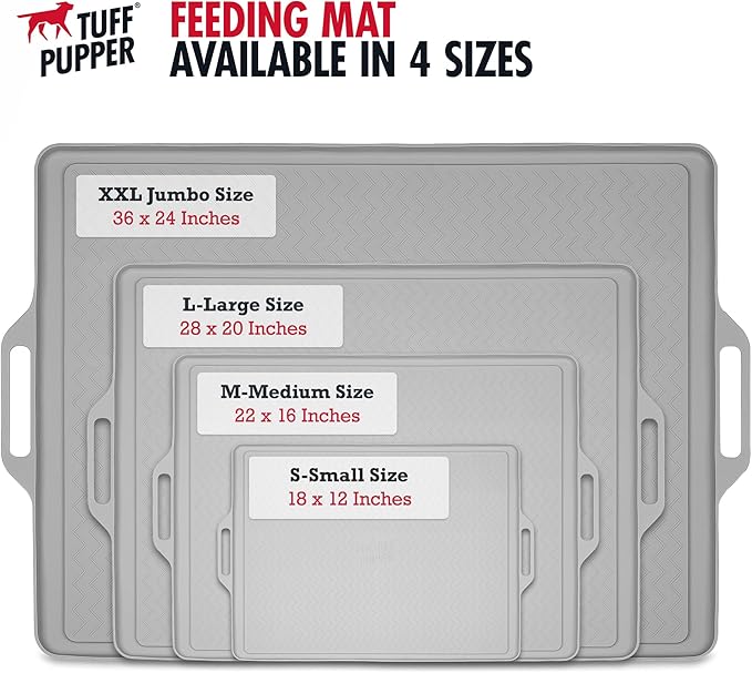 Tuff Pupper 28x20 Large Dog Feeding Mat for Food and Water | Dog Food Mats for Floors | Waterproof Dogs Water Bowl Mats | Dogs Placemats Pet Food-Mat | Silicone Feeding Mat for Cats and Cat Bowls
