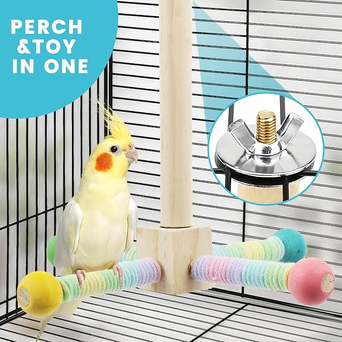 Upgraded Parrot Perch Toy,Rotating Bird Perch Stand with Chew Ball Toy for Small&Medium Birds,Bird Cage Accessories for Parakeets Cockatiels Lovebirds Conures Finches Budgies (Rainbow Colors)