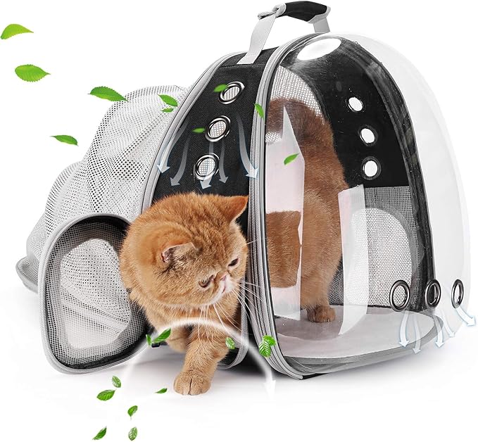 Lollimeow Cat Carrier Backpack, Expandable Bubble Pet Carrier for Cats and Small Dogs, Airline Approved Travel Backpack for Hiking, Walking & Outdoor Adventures - Supports up to 14 lbs