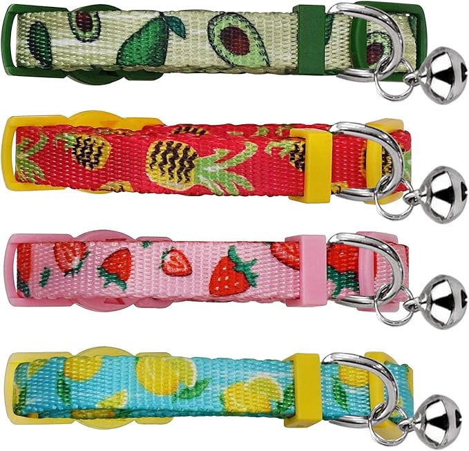 azuza 4 Pack Cat Kitten Collar Breakaway with Bell Quick Release Safe Buckle Adjustable Cat Kitten Collar