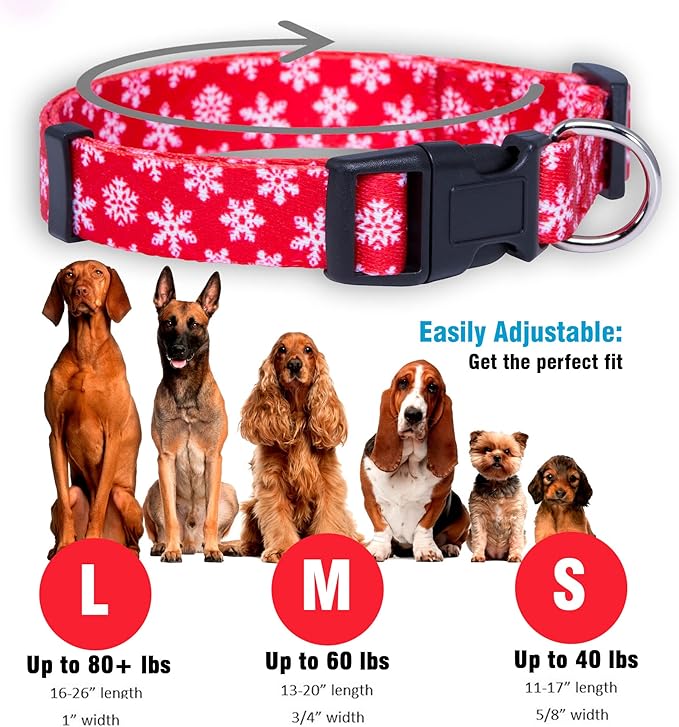 Native Pup Christmas Dog Collar- Winter Holiday Collars for Pets- Xmas Gift for Puppy- Santa, Reindeer, Snowman, Candy Cane, Red Green- Girl Boy- Small, Medium, Large Breeds (Red Snowflake, Small)