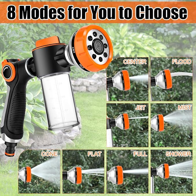 Dog Wash Hose Attachment, Garden Hose Nozzle Sprayer with Soap Dispenser, 8 Patterns High Pressure Water Hose Spray Nozzles for Watering Plants, Car Washes, Pet Showers