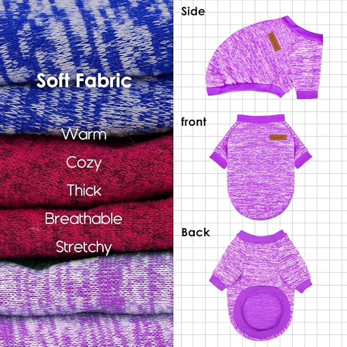 3 Pack Dog Sweaters for Small Dogs Girl Boy Winter Fleece Clothes Warm Soft Dog Sweatshirt Outfit for Dogs Cats Pet Apparel
