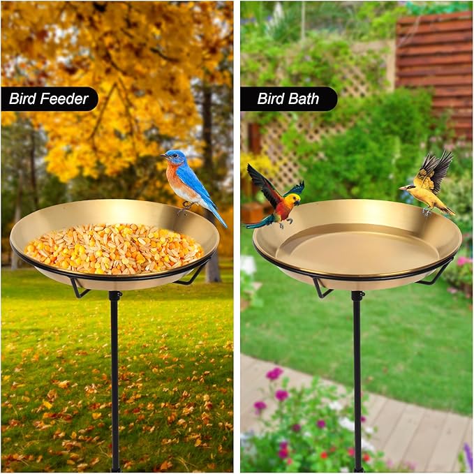 Standing Bird Bath Bird Feeder Bowl with 29.1 inch Iron Stand - Detachable Outdoor Decor for Garden Backyard Patio and Deck - Perfect for Attracting Birds