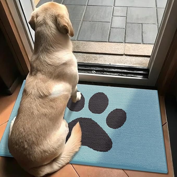 Buganda Dog Door Mat for Muddy Paws, Absorbent Dirt Trapper Non Slip Indoor Doormats, Washable Low-Profile Mat for Mud Dogs, Entryway Carpet for Inside Floor (30x20 Inches, Blue)
