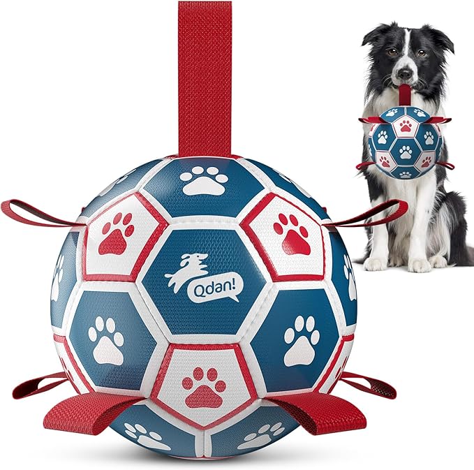QDAN Dog Balls, World Cup Soccer Ball with Straps, Durable Herding Balls for Small Medium Pet, Puppy Birthday Gifts, Dog Water Toy, Pet Toys Puppy Ball (6 Inch)