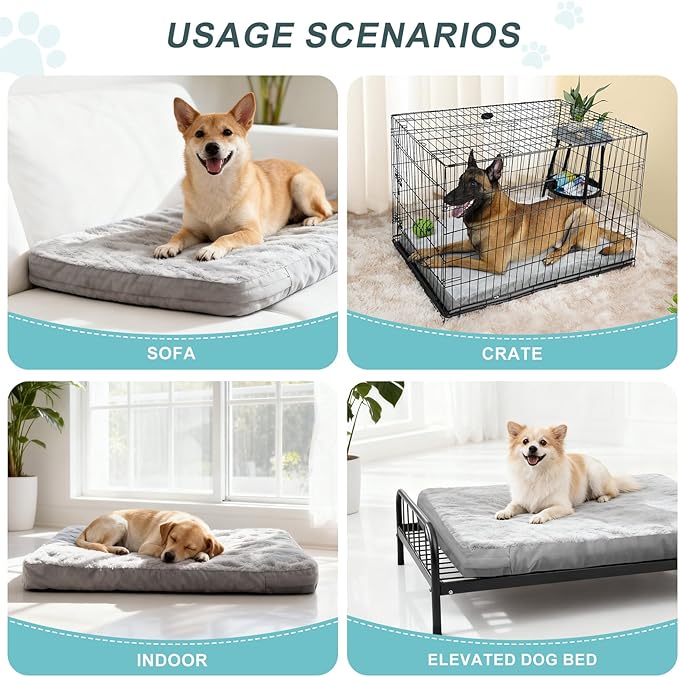 Explore Land Waterproof Dog Bed Cover Machine Washable Fluffy Dog Bed Replacement Cover for 54 Inch Crate, 54Lx36Wx4H inch, Gray