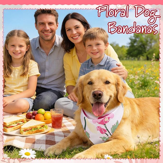 100 Pcs Spring Floral Dog Bandanas Bulk Pet Bibs Colorful Triangle Scarf Floral Pet Bandanas for Medium Large Dogs Spring Summer Birthday Costume Decoration