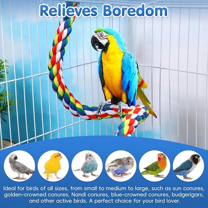 iplusmile Bird Rope Perch Swing & Climbing Toy - 40-Inch Extra Long Soft Spiral Colorful Cotton Rope for Parrots Cockatiels Parakeets Budgie Cage Accessories