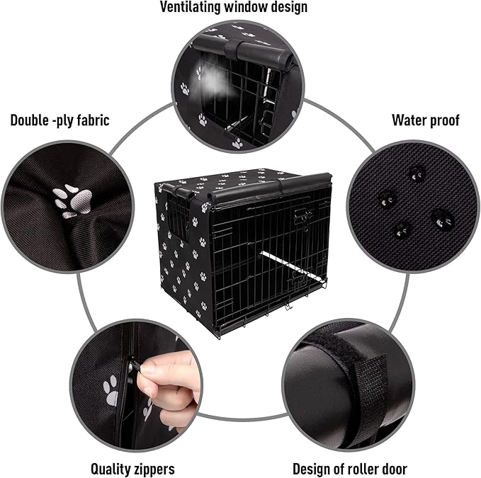 Pet Prime Dog Crate Cover 42 Inch for Wire Crate 600D Oxford Fabric Indoor/Outdoor Durable Waterproof & Windproof Pet Kennel Cage Cover(42"x28"x30")