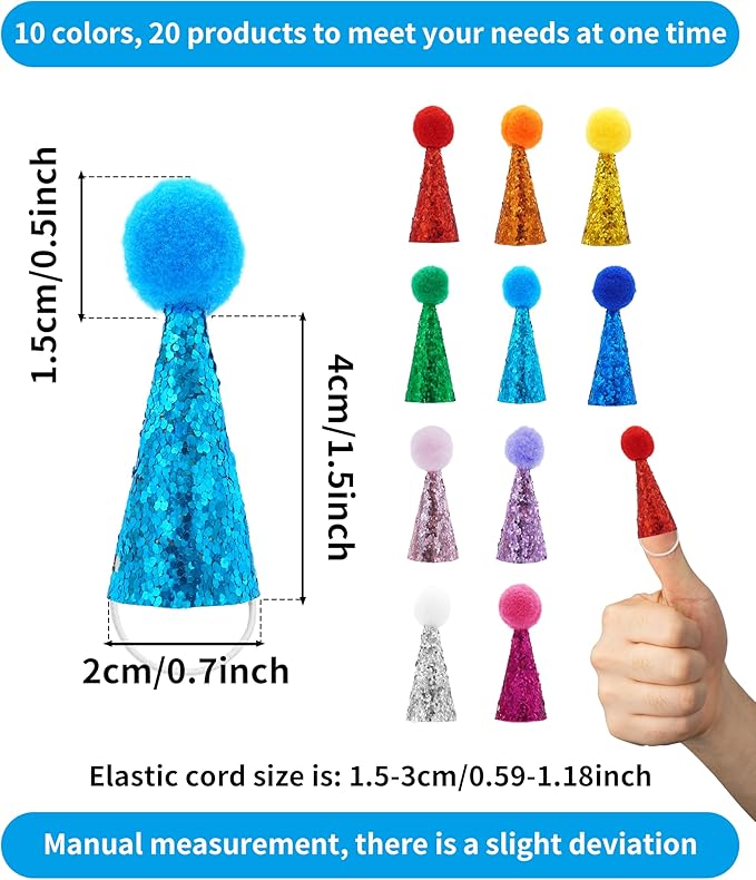 PET SHOW 10 Pack Mini Party Hats for Animal Figures with Plush Pom Adjustable Tiny Hat for Dinosaurs Desk Goose Hamster Hedgehog Guinea Pig Chicken Small Pet Birthday Accessories