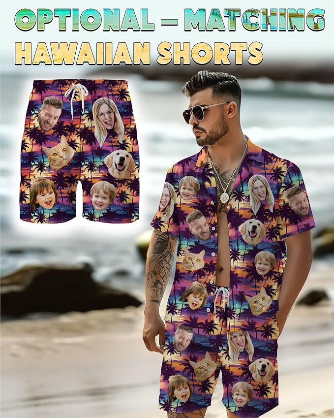 Custom Hawaiian Shirt with Face Photo Picture for Men Women Kids Youth Adult, Tropical Personalized Hawaiian Shirts Gift