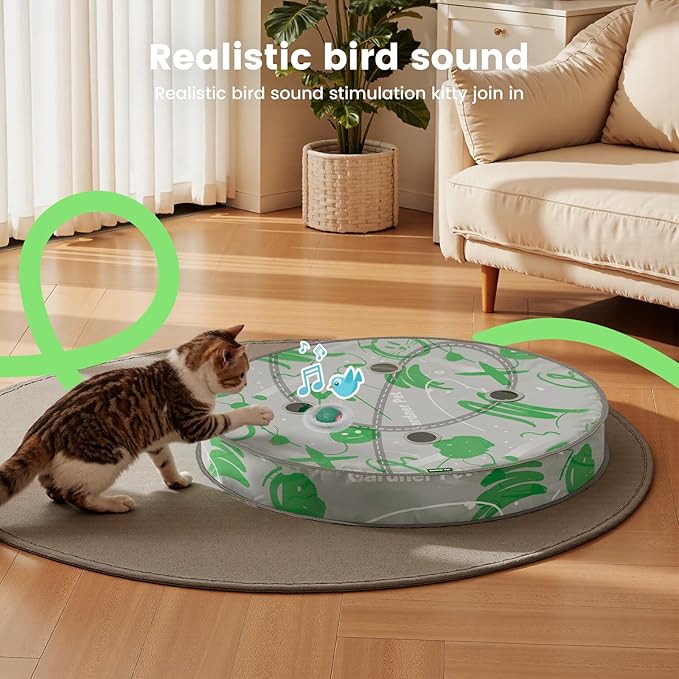 Gardner Pet Interactive Cat Toys Ball,Self Moving Ball in 4 Holes Play Mat,Tap Activation Moving Toy Hide and Seek Exercise Kicker Catching Game for Indoor cat,Real Bird Calls,USB Charging,28 Inch