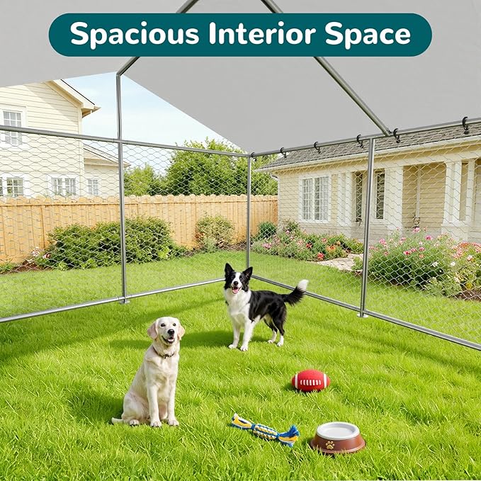 20'x10' Large Outdoor Dog Kennel Outside– Heavy-Duty Dog Enclosure with Wire Mesh Fence, Lock & Waterproof Cover for Large Dogs (240x120IN)