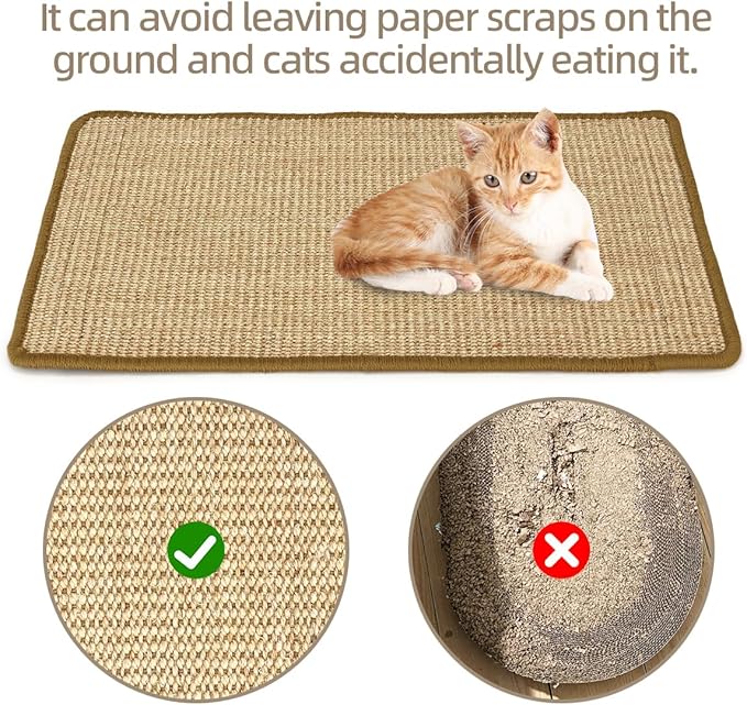 Cat Scratcher Mat [2-Pack], 23.6 X 15.7 Inch, Natural Sisal Cat Scratch Mats, Horizontal Cat Floor Scratching Pad Rug with Sticky Tapes, Protect Couch and Carpets (Natural Color)